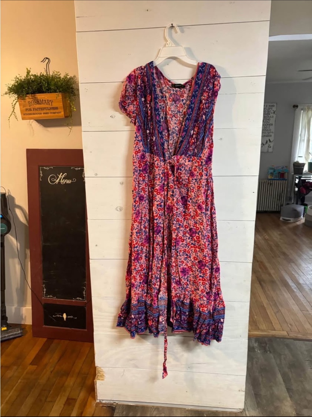 Boho Floral Tie-Waist Maxi Dress in Pink and Purple